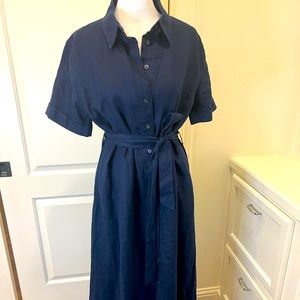 Aritzia Wilfred Eleta Linen Dress MIDI sz Medium in Navi